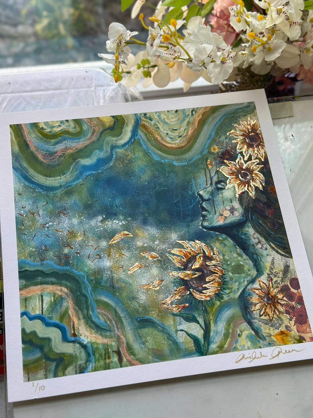 "Sunflower Dreams" Limited Edition Hand Embellished 12x12 Print