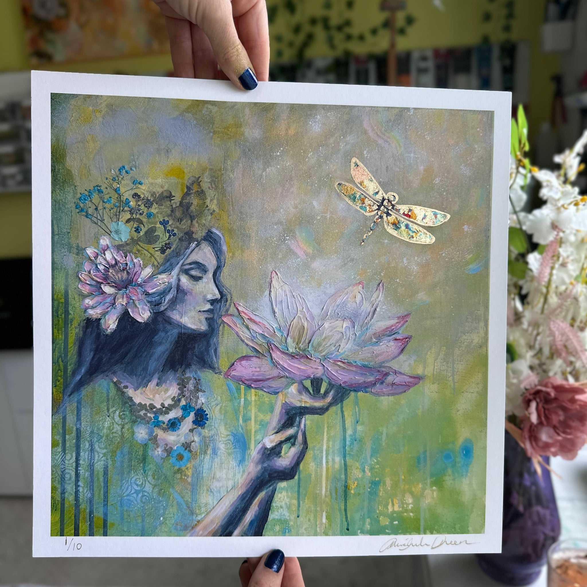 "Harmonic Unfolding" LE Hand Embellished Art Print 12x12