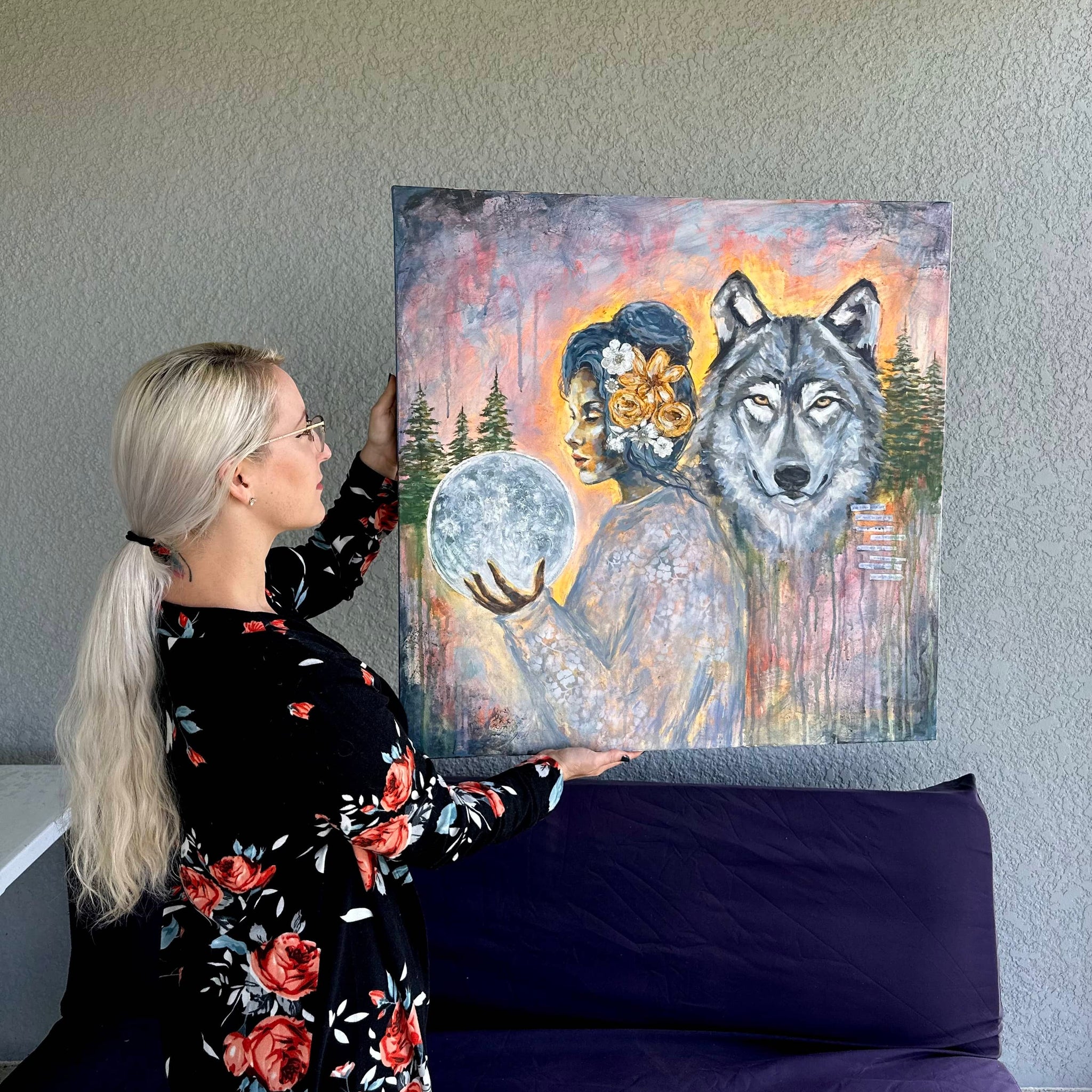 "Lunar Visions" Original Mixed Media Painting 30x30 Canvas