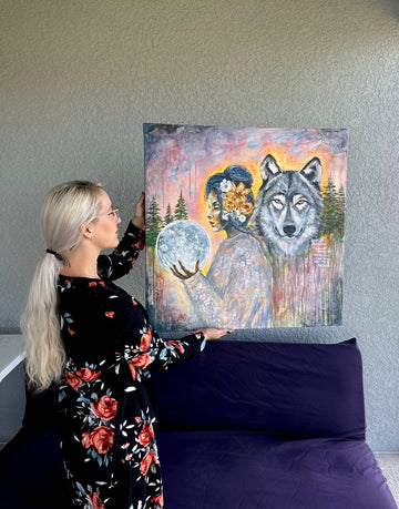 "Lunar Visions" Original Mixed Media Painting 30x30 Canvas