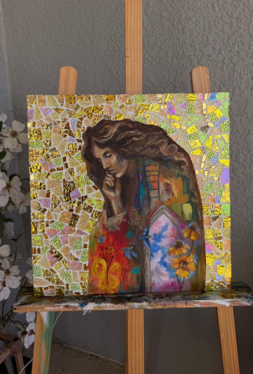 “The Better Parts of Me” Original Mosaic Painting on 16x16 Wood Canvas