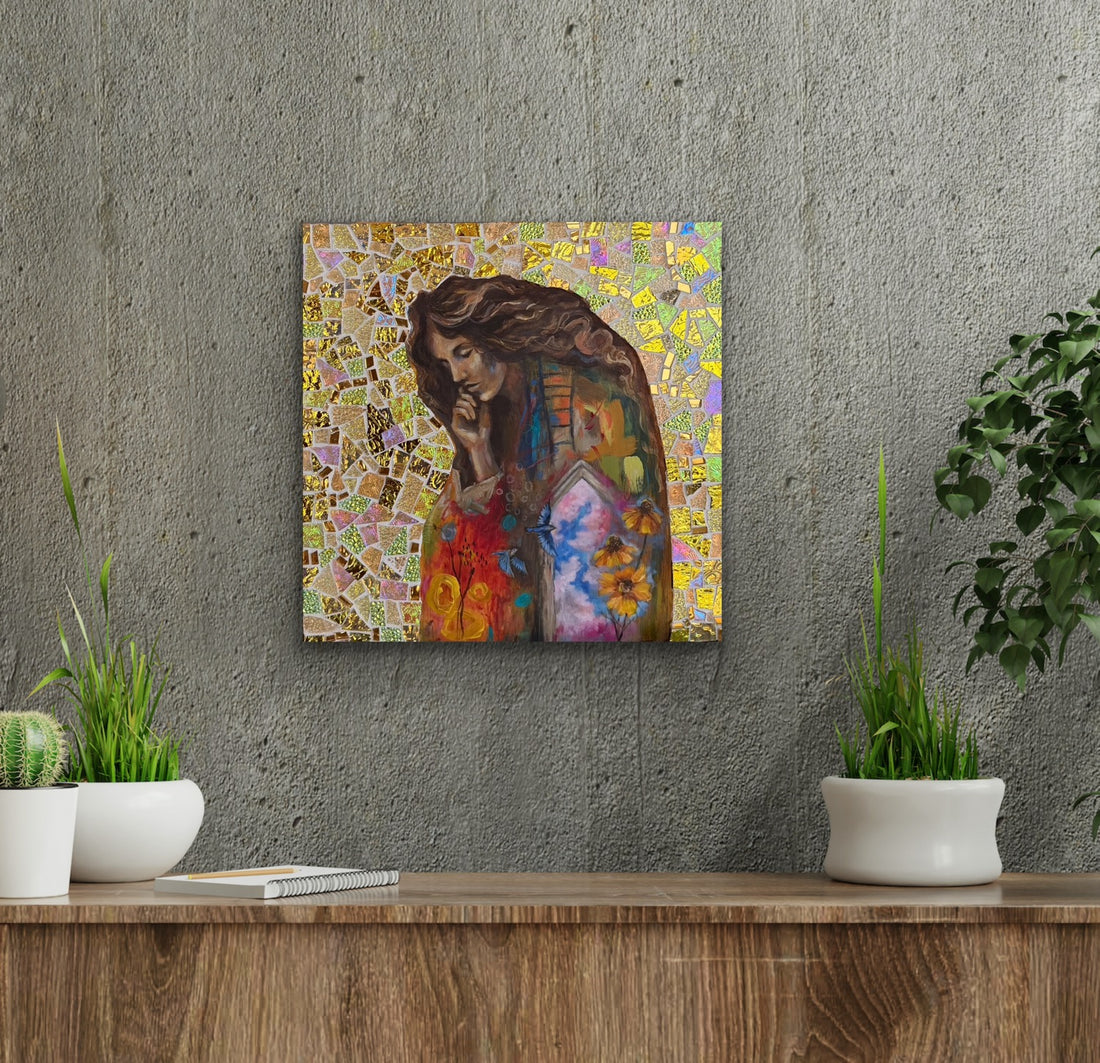“The Better Parts of Me” Original Mosaic Painting on 16x16 Wood Canvas