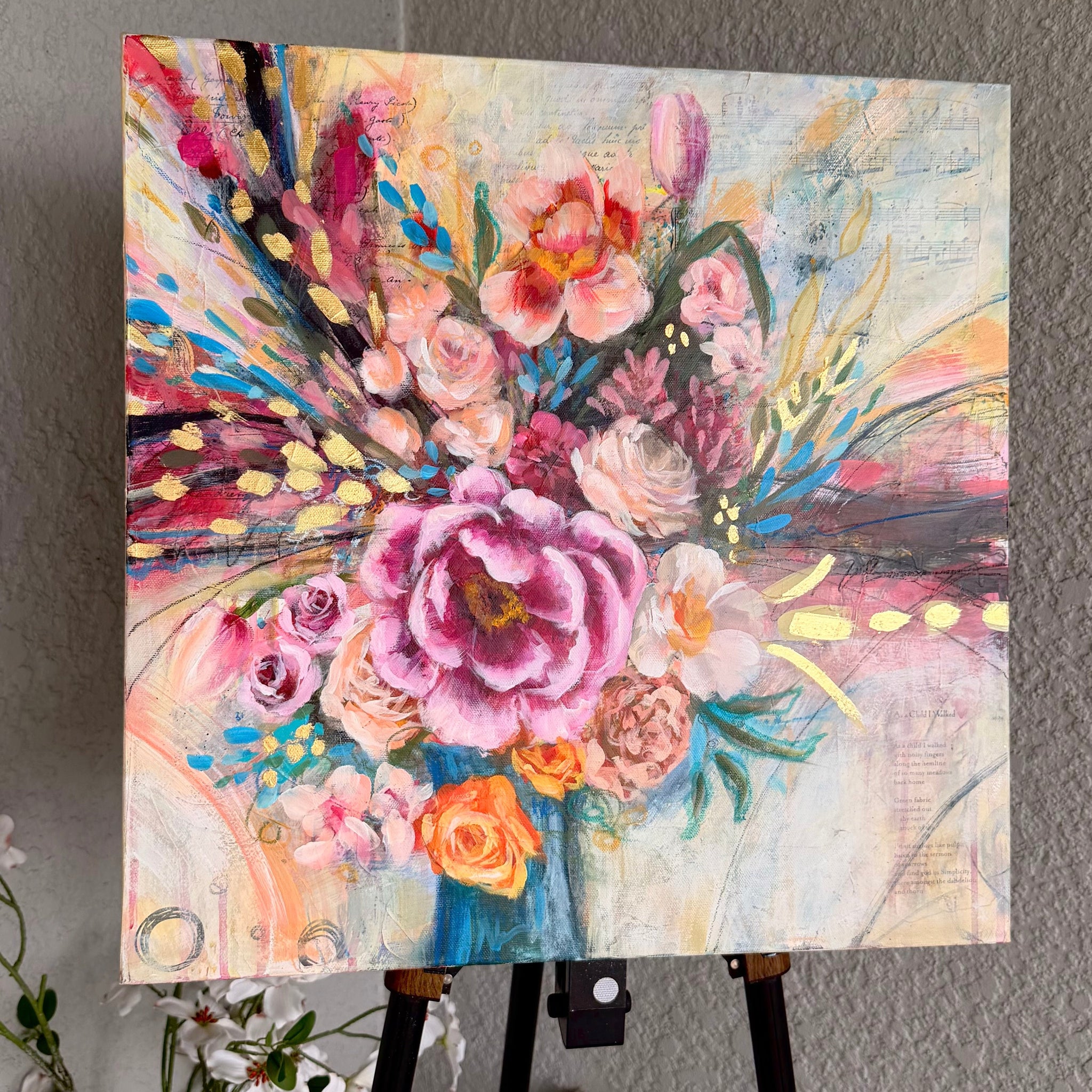 "Flourish" Original Mixed Media 24K Gold Leaf Painting 20x20 Canvas