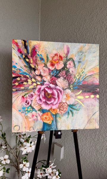 "Flourish" Original Mixed Media 24K Gold Leaf Painting 20x20 Canvas