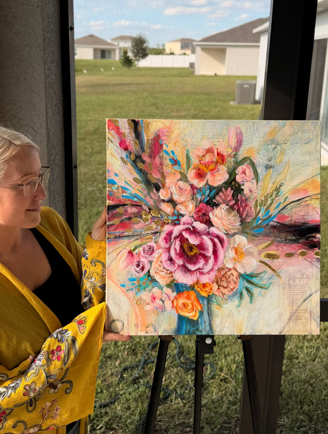 "Flourish" Original Mixed Media 24K Gold Leaf Painting 20x20 Canvas