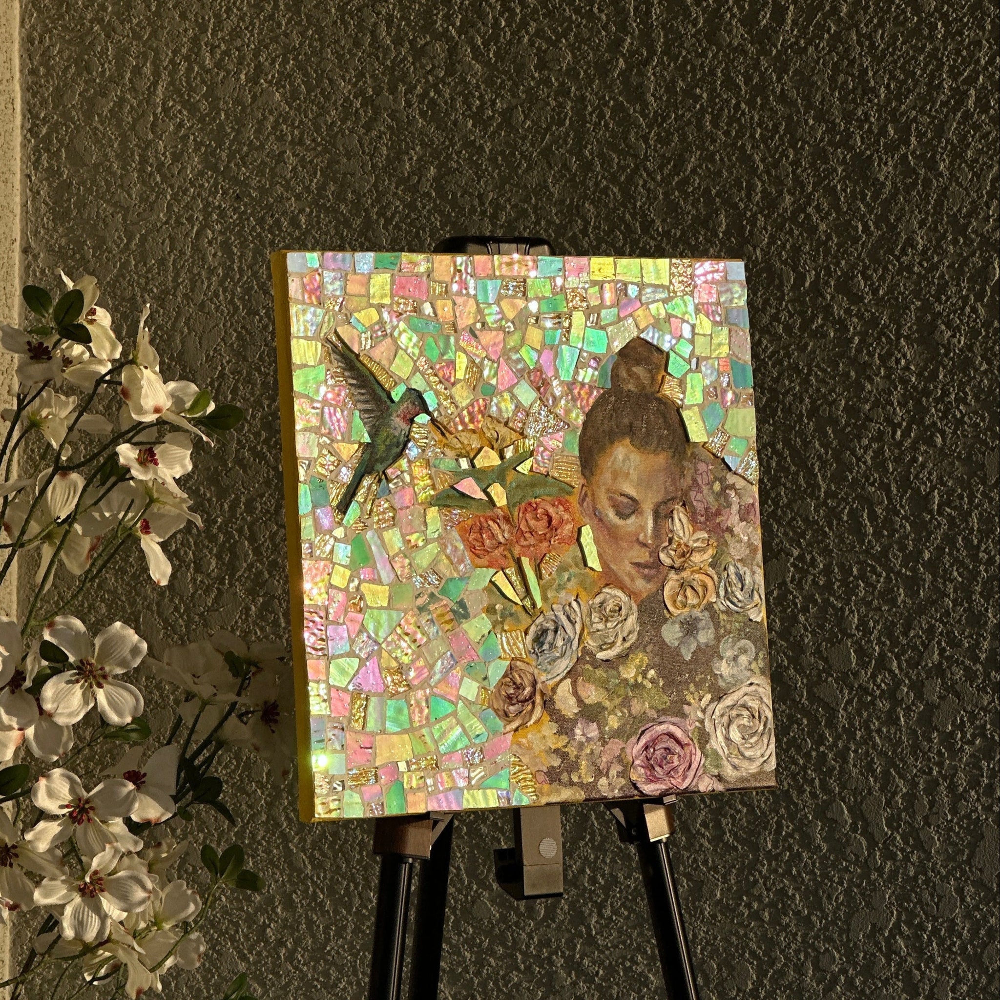 "Nectar to the Spirit" Mosaic Mixed Media on 16x16 Canvas