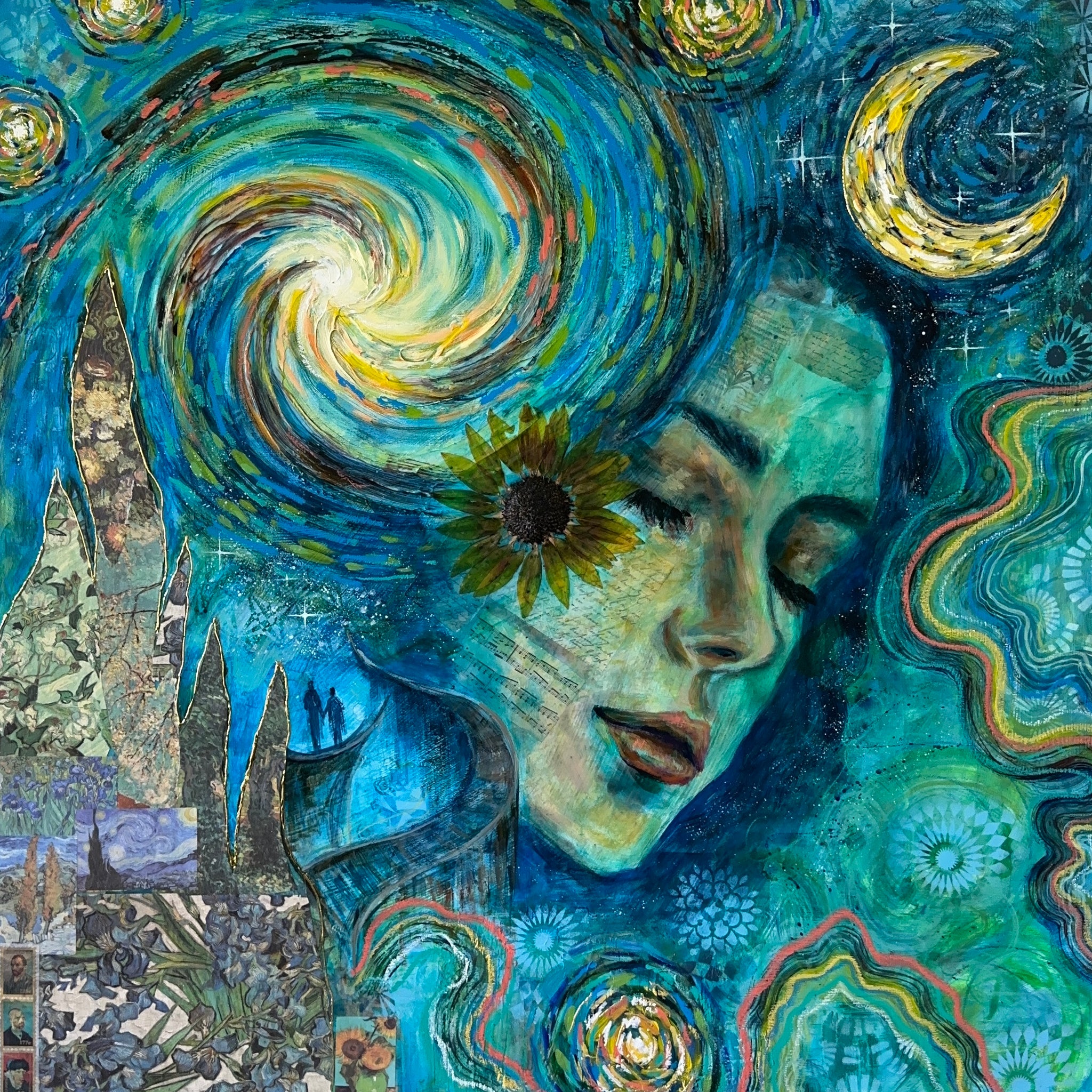 "Bridge To The Divine" Original Mixed Media 24K Gold Leaf 30x30 Canvas