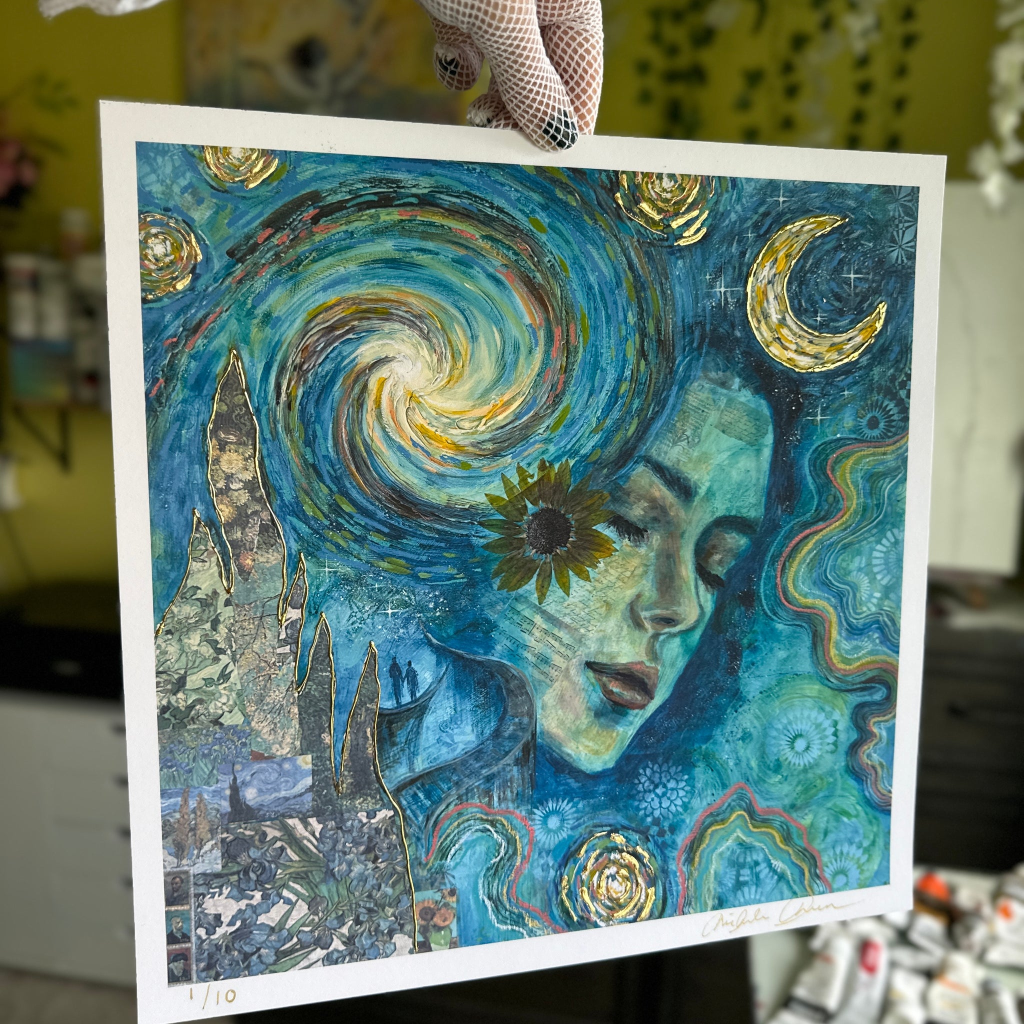 "Bridge To The Divine" LE Hand Embellished 24K Gold Leaf Print 12x12