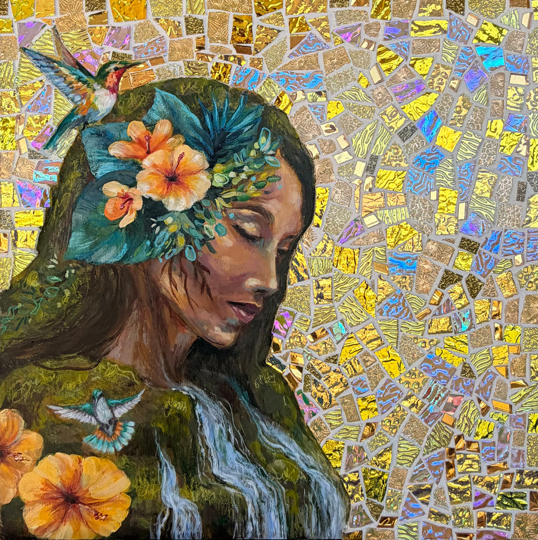 "What The Heart Can Hold" Original Mosaic Painting 16x16 Wood Canvas