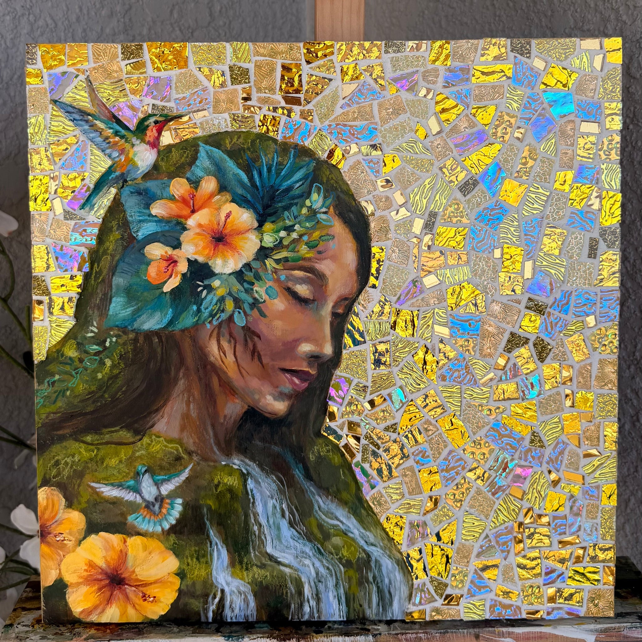 "What The Heart Can Hold" Original Mosaic Painting 16x16 Wood Canvas