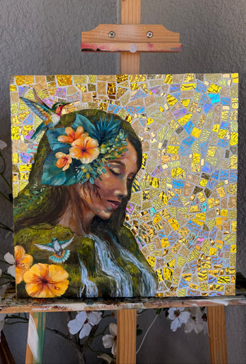 "What The Heart Can Hold" Original Mosaic Painting 16x16 Wood Canvas