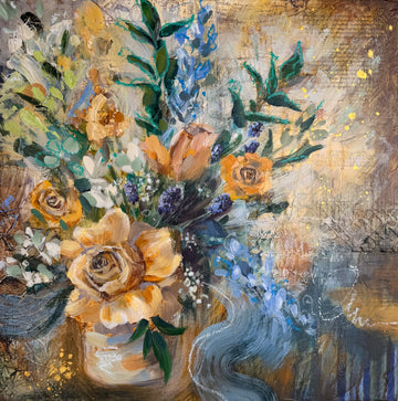 "Momentary Bliss" Original Floral Mixed Media on 20x20 Canvas