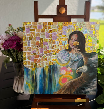 "Untethered" Original Mixed Media Mosaic on 16x16 Wood Canvas