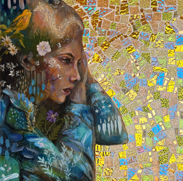 "Resonance" Original Mixed Media Mosaic Painting on 16x16in Wood Canvas