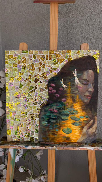 "A Waking Heart" Original Mosaic Mixed Media Painting On 16x16 Wood Canvas