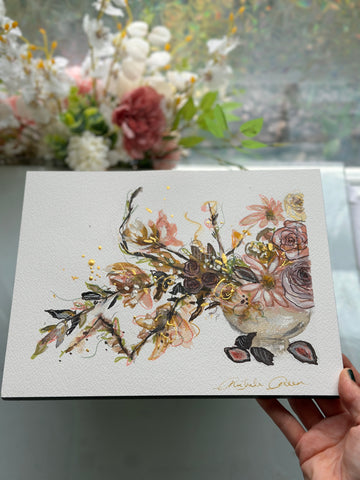 "Blushed Whimsy" Original Watercolor Mixed Media 8x10