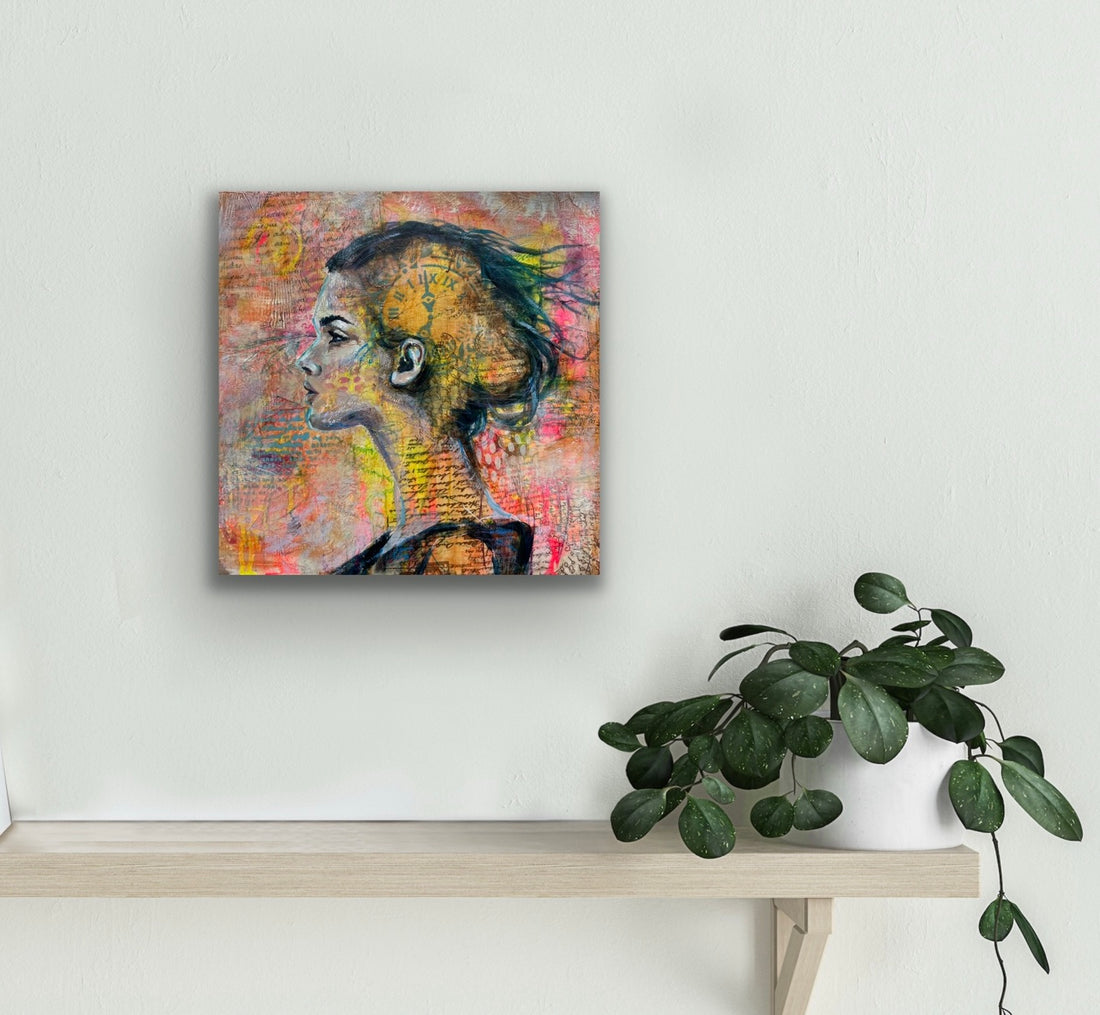 "Divine Timing" Original Mixed Media On 12x12 Wood Canvas