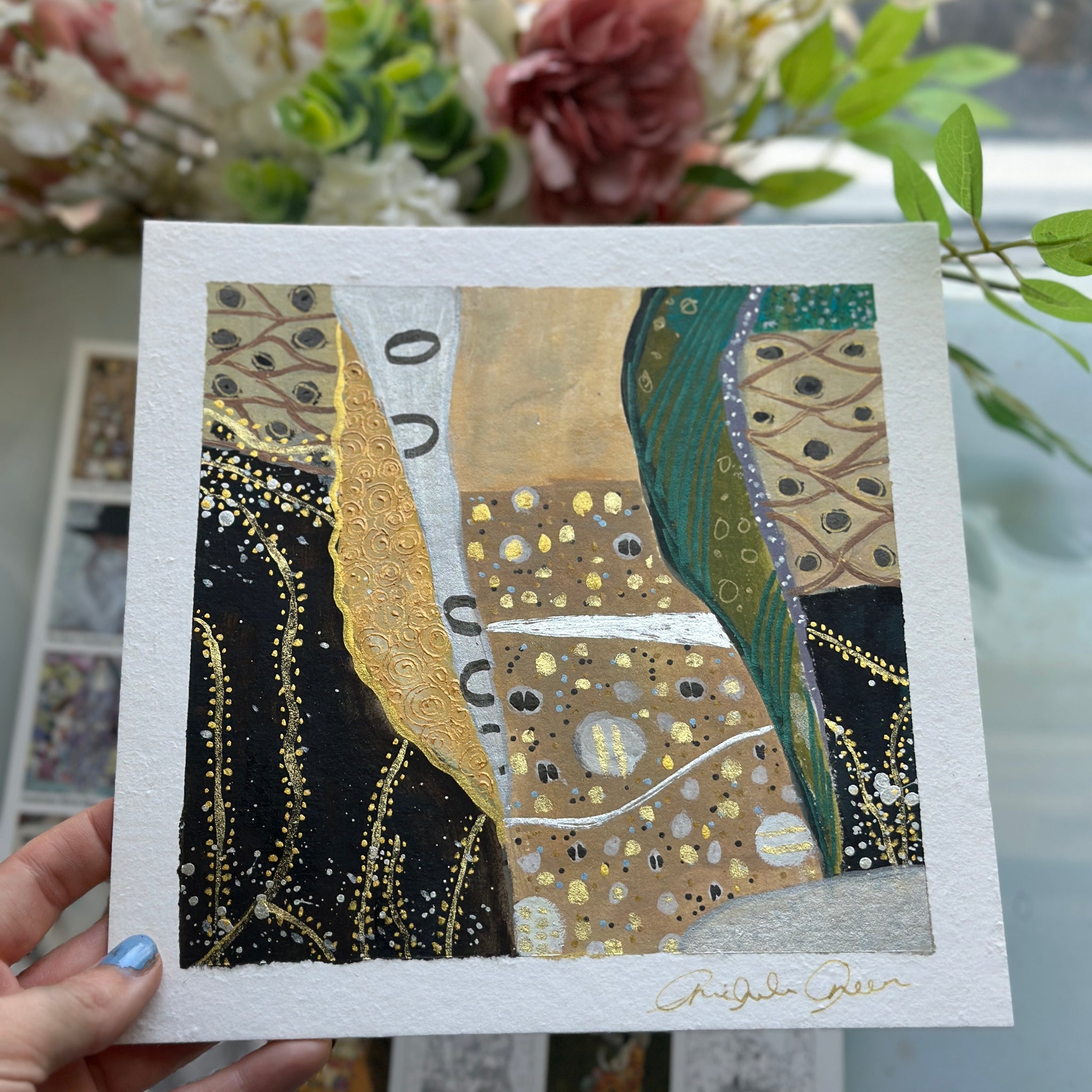 "Gustav Klimt Study #3" Original 8x8 Mixed Media Painting