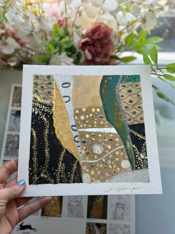 "Gustav Klimt Study #3" Original 8x8 Mixed Media Painting