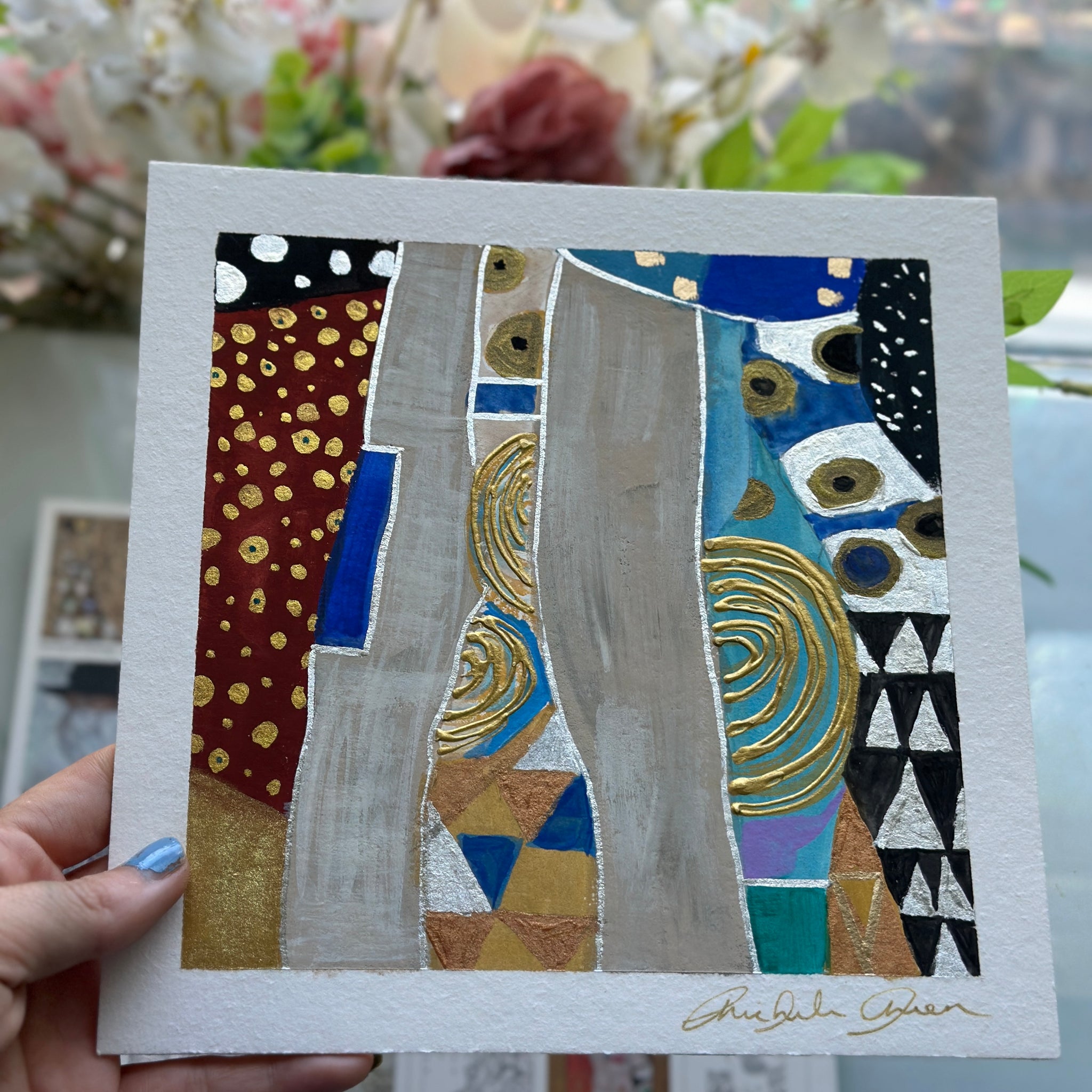 "Gustav Klimt Study #2" Original 8x8 Mixed Media Painting