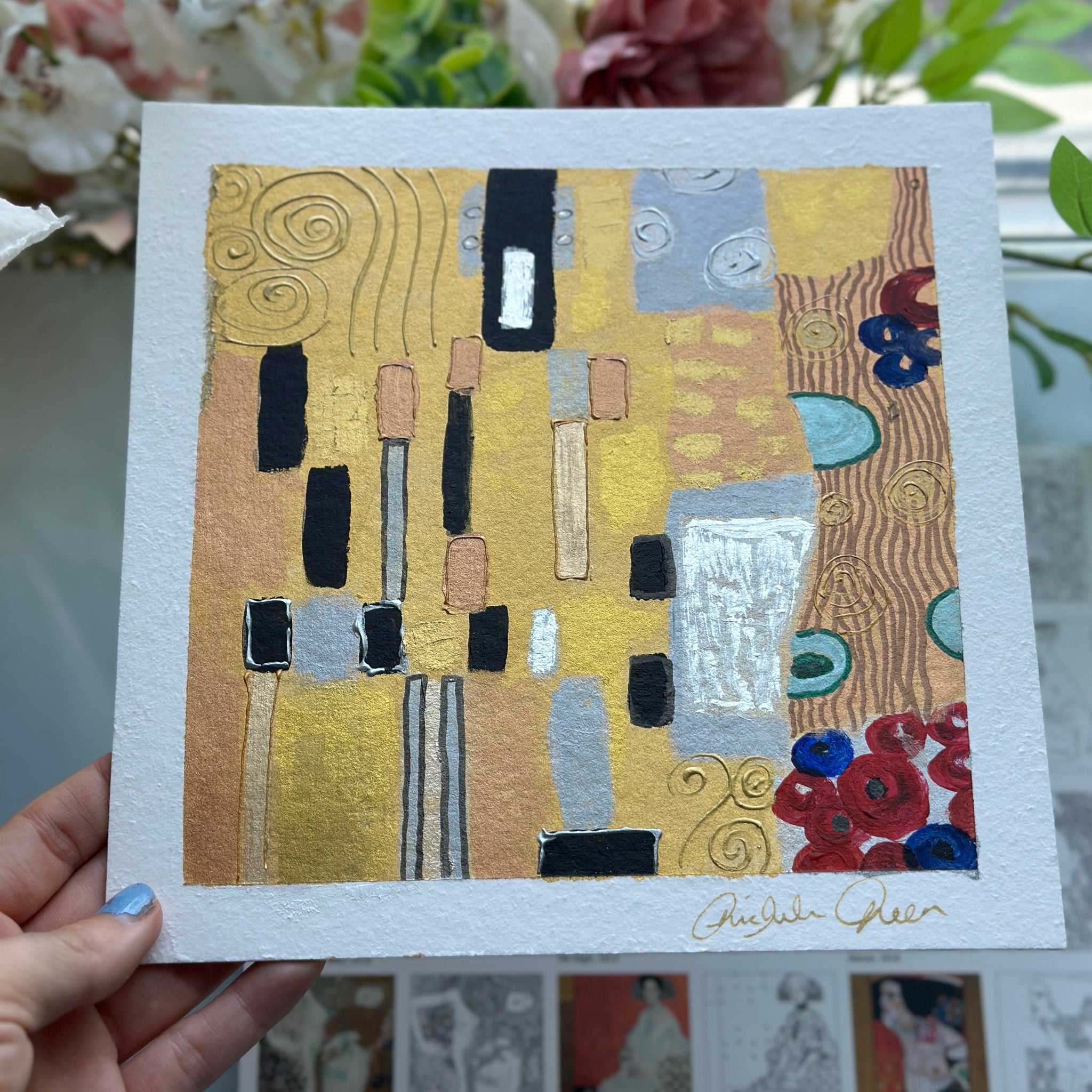 "Gustav Klimt Study #4" Original 8x8 Mixed Media Painting