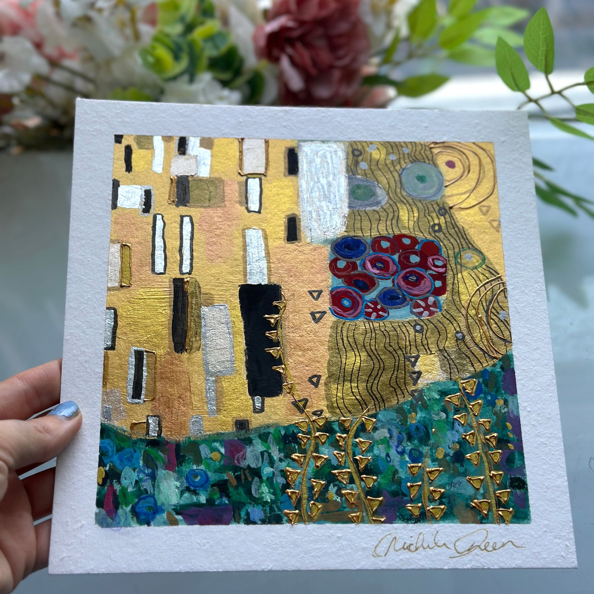 "Gustav Klimt Study #5" Original 8x8 Mixed Media Painting