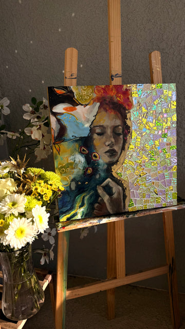 "An Awakened Dream" Original Mixed Media Mosaic Painting On 16x16 Wood Canvas