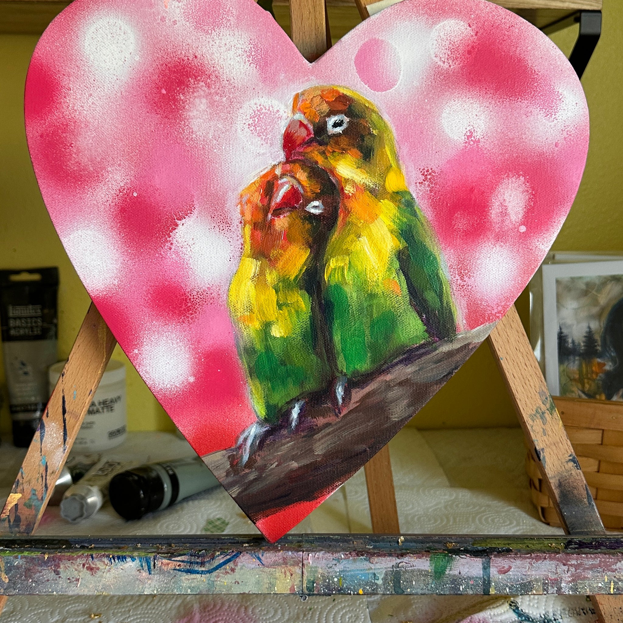 "Kindred Wings" Original Acrylic Painting On 12x12 Heart Canvas