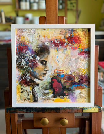 "Hindsight" Original Mixed Media Painting 13x13 Framed
