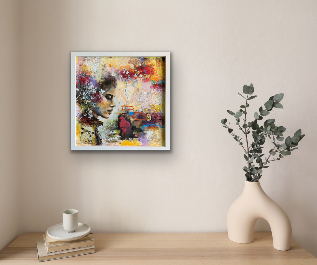 "Hindsight" Original Mixed Media Painting 13x13 Framed