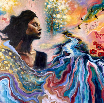 A River's Course" Original Mixed Media 24K Gold 30x30 Canvas