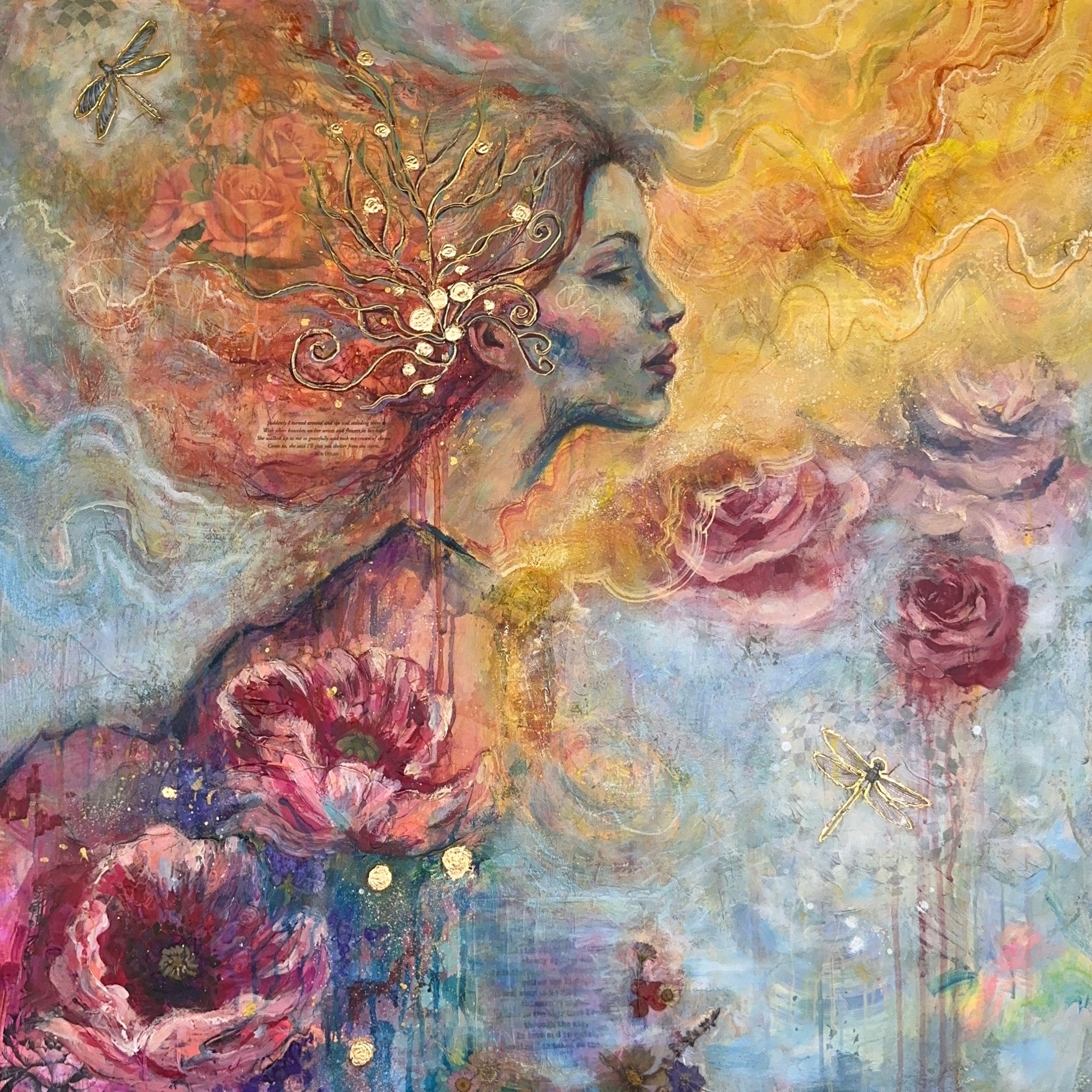 "Shelter From The Storm" Original 30x30 Oil Mixed Media 24K Gold Leaf Painting
