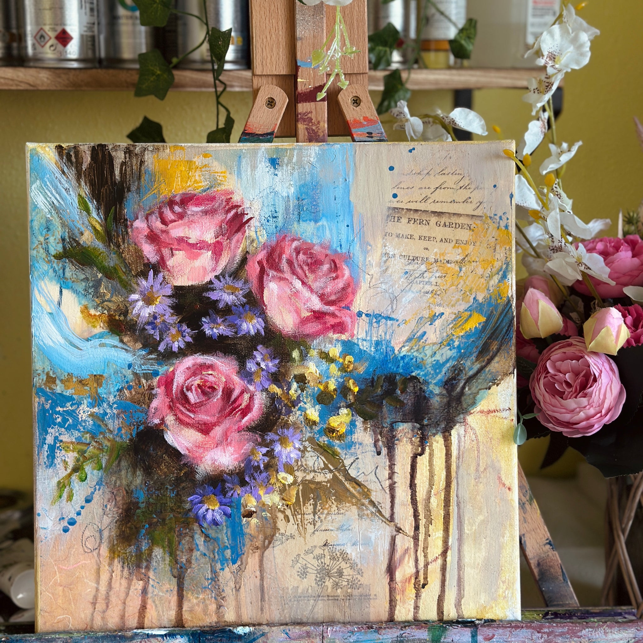 "Overcoming" Original Acrylic Mixed Media on 12x12 Canvas Signed