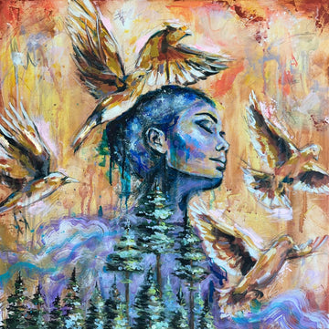 "Indigo Forest" Hand Embellished Signed Giclee Canvas Print