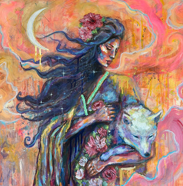 "Lone Wolf" Hand Embellished Canvas Print Signed