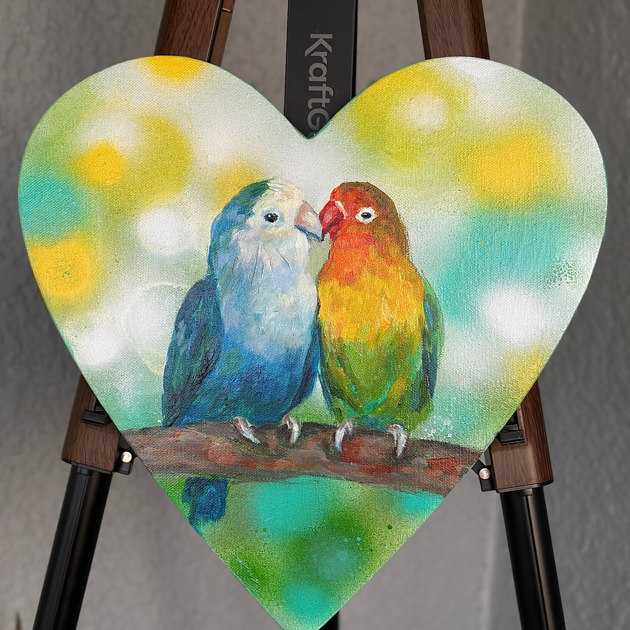 "Love In Flight" Original Acrylic Painting On 12x12 Heart Canvas