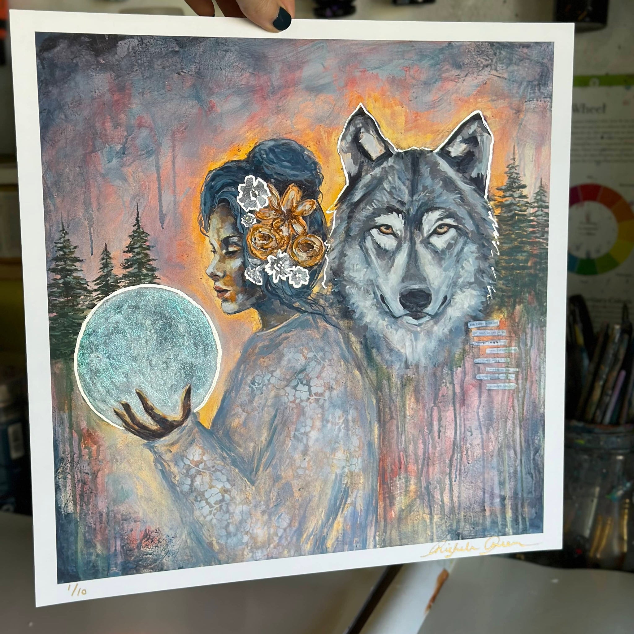 "Lunar Visions" Hand Embellished Limited Edition Print 12x12