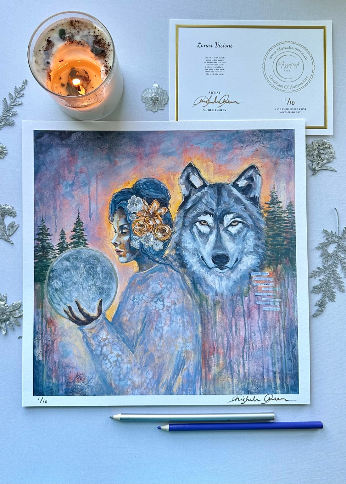 "Lunar Visions" Hand Embellished Limited Edition Print 12x12