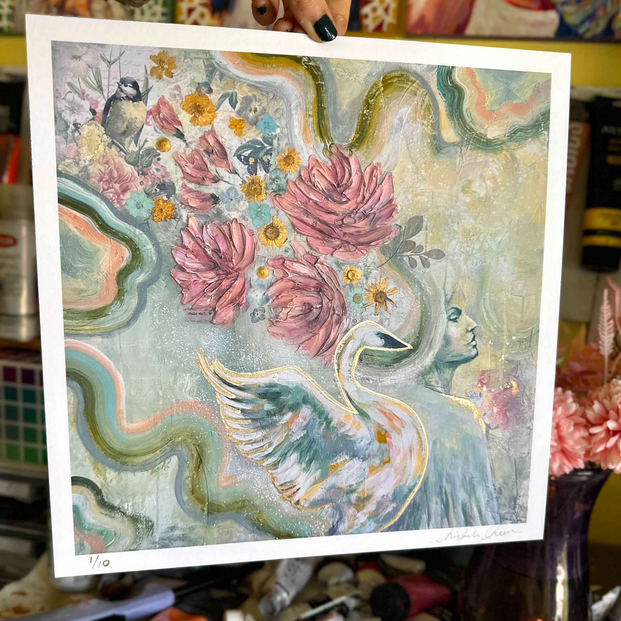 "Nature's Elegance" Hand Embellished Limited Edition 12x12 Print