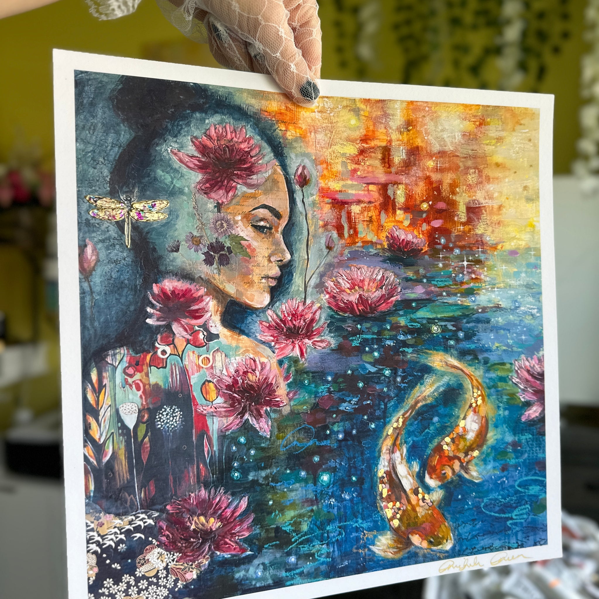 "Petal & Pulse" Hand Embellished 24k Gold Limited Edition Print 12x12