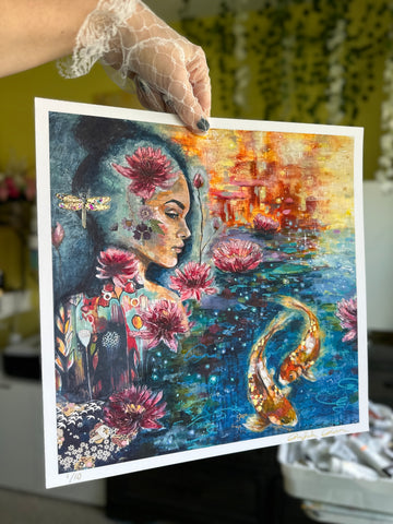 "Petal & Pulse" Hand Embellished 24k Gold Limited Edition Print 12x12