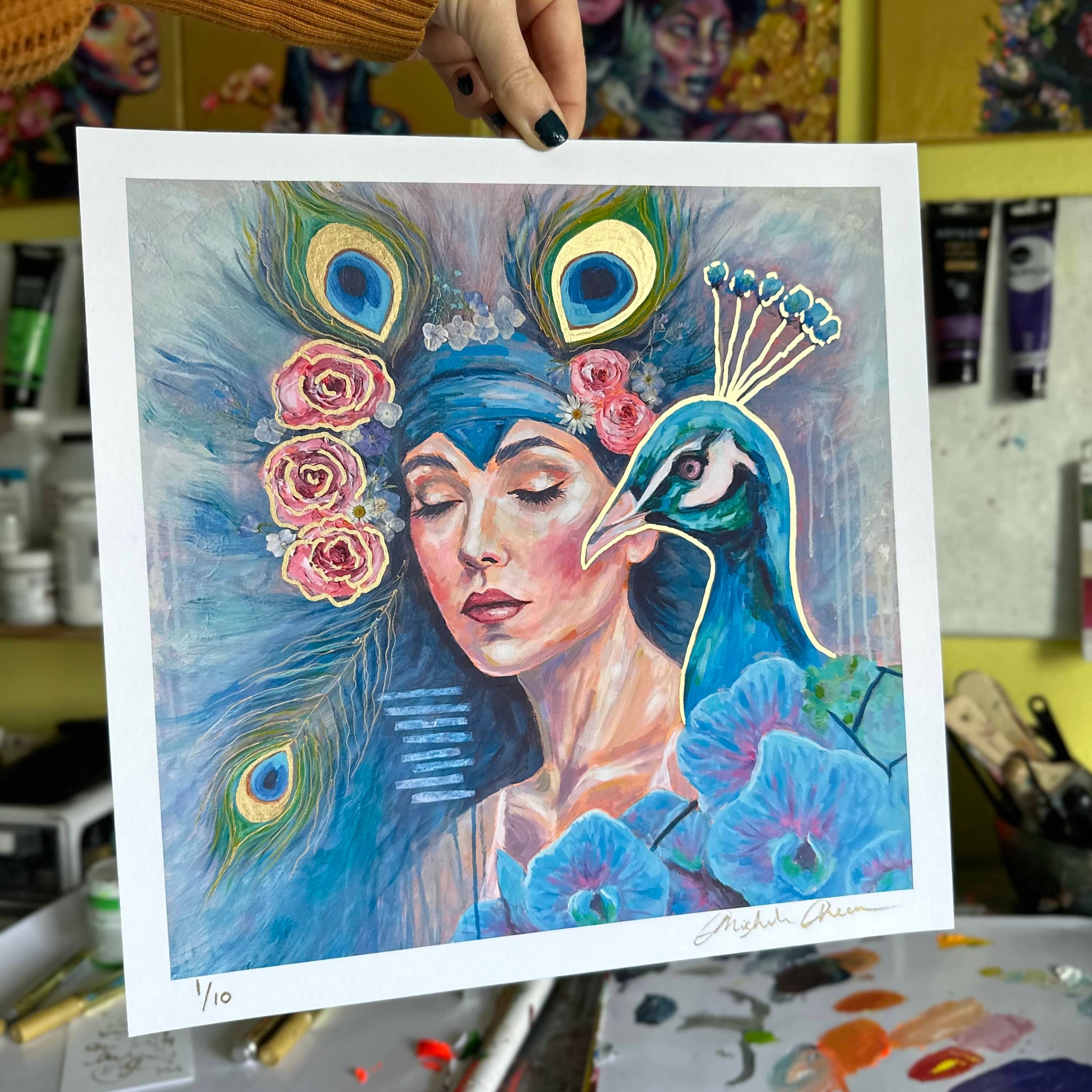 "Plumed Soul" Fine Art Print Hand Embellished