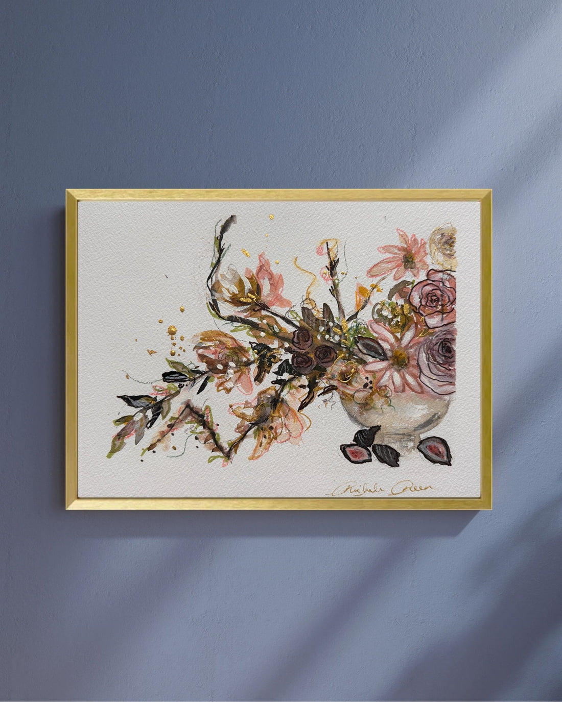 "Blushed Whimsy" Original Watercolor Mixed Media 8x10