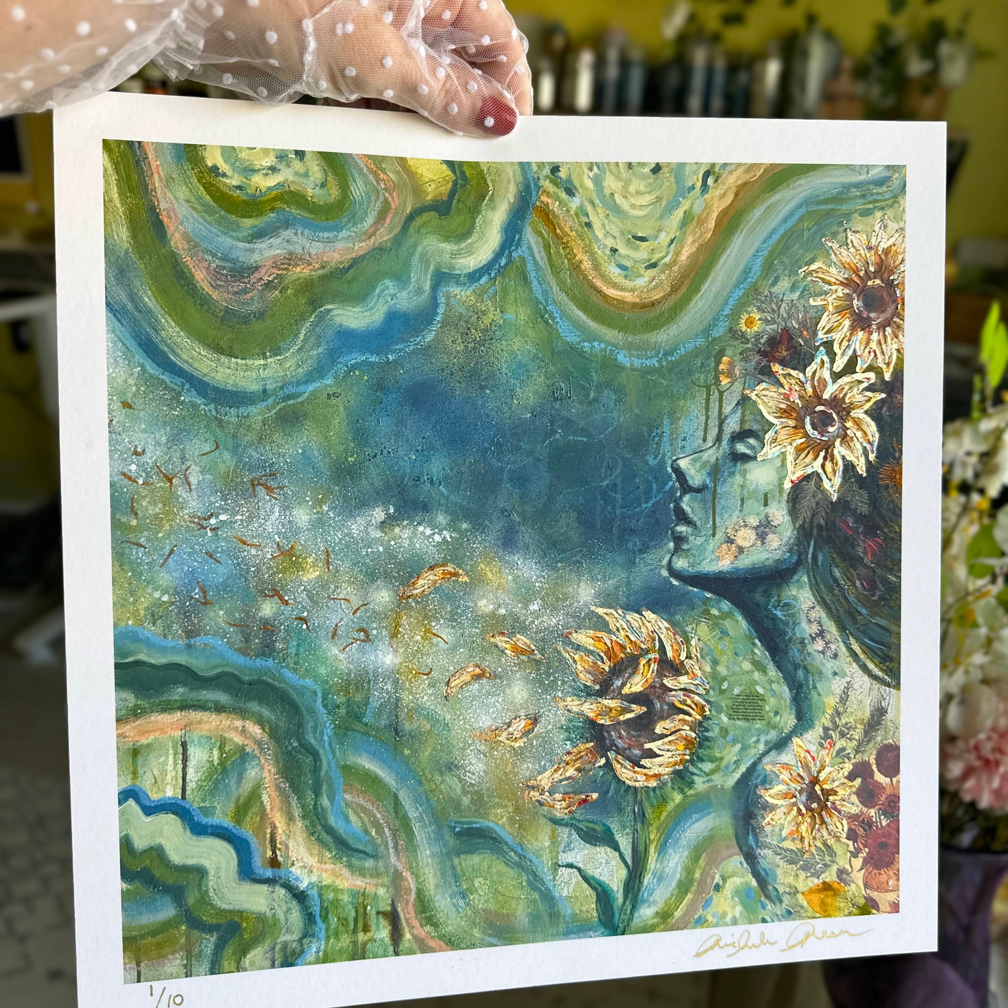 "Sunflower Dreams" Limited Edition Hand Embellished 12x12 Print