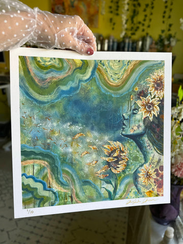 "Sunflower Dreams" Limited Edition Hand Embellished 12x12 Print