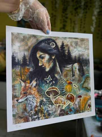 "Wild Serenity" LE Hand Embellished Art Print 12x12