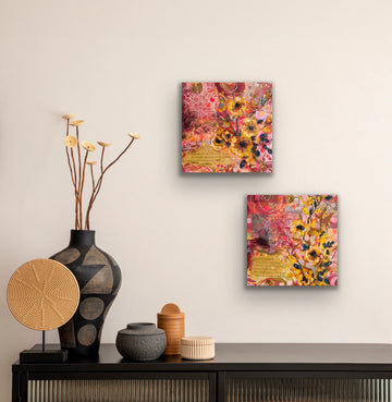 "Wakeful Dreaming" Original Abstract Floral Diptych 2 10x10