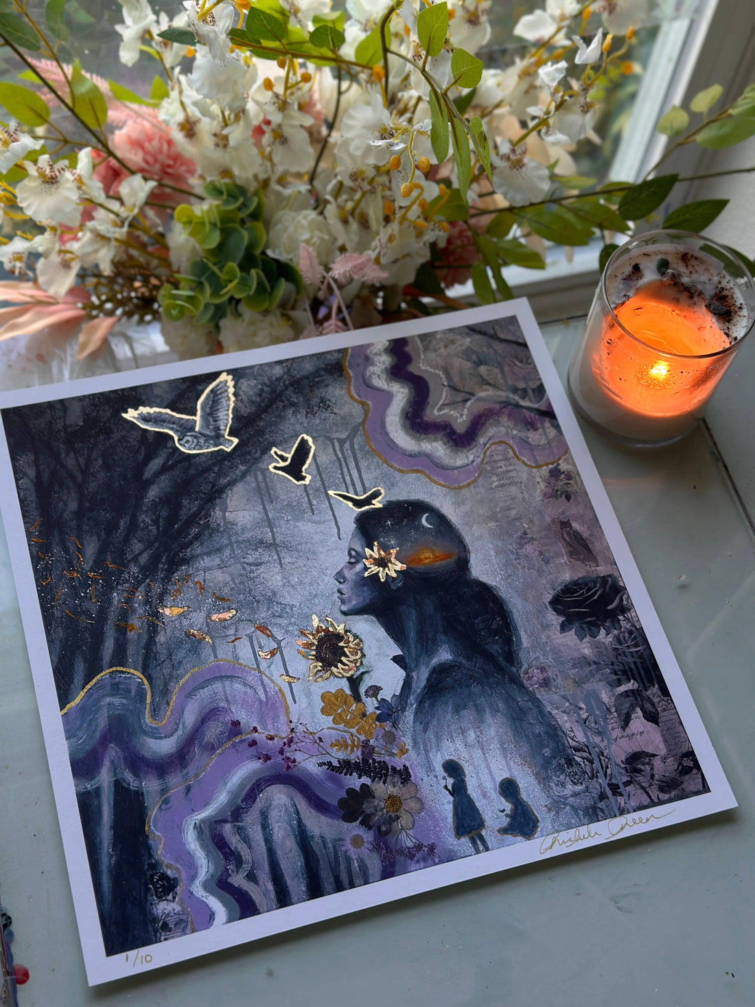 "Woman Heart Spirit" Hand Embellished Art Print 12x12