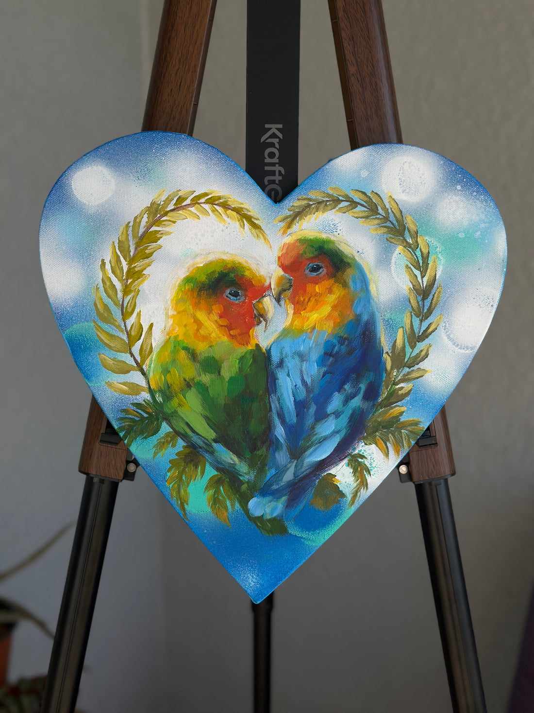 "Birds Of A Feather" Original Acrylic Painting on 12x12 Heart Canvas