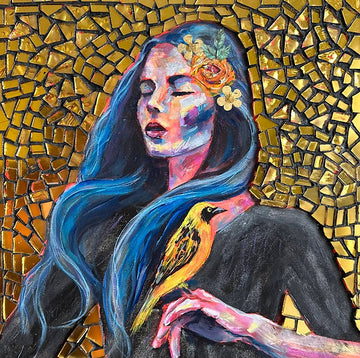 "Golden Hour" Original Glass Mosaic Painting on Wood Canvas 12x12